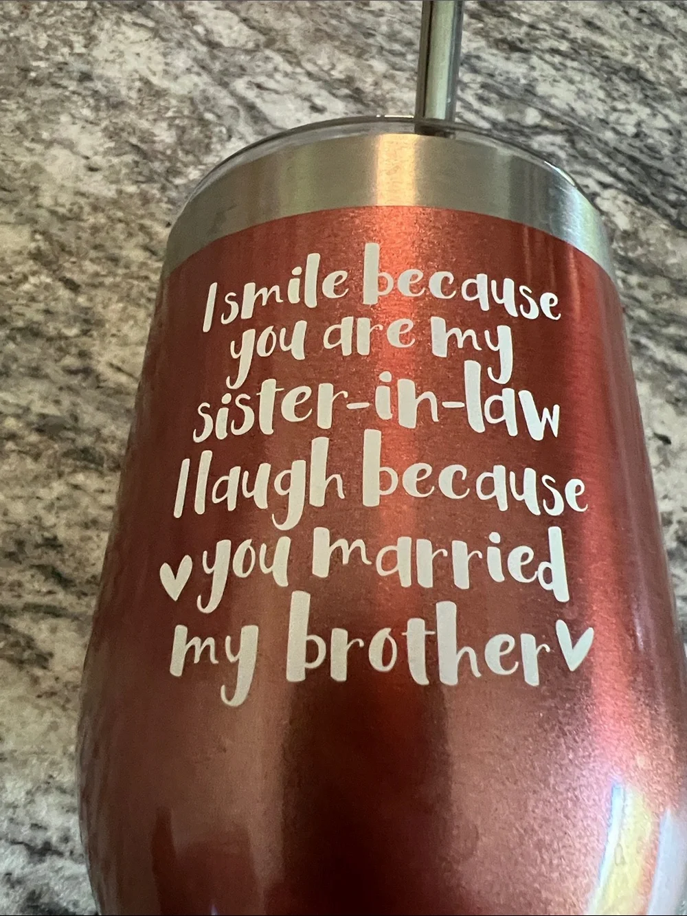 🇺🇸$5🇺🇸 Sister-in-Law Pink Humorous Stainless Steel Wine Tumbler with Metal Straw